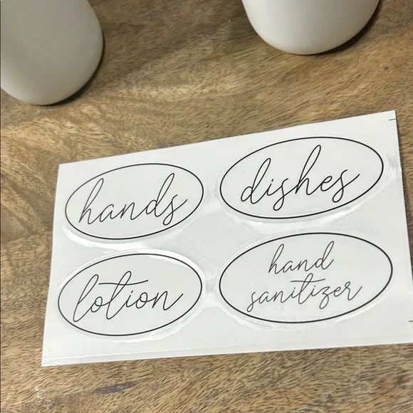 White glass Soap Dispenser Set with Black Pumps and labels - Picture 13 of 16